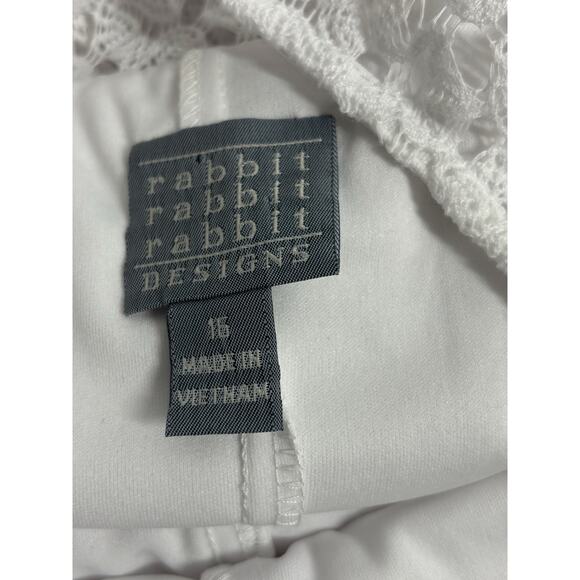 Rabbit Design Lace Dress 16 Short Sleeve Boho Vacation Peplum Hem Preppy White - Picture 6 of 8